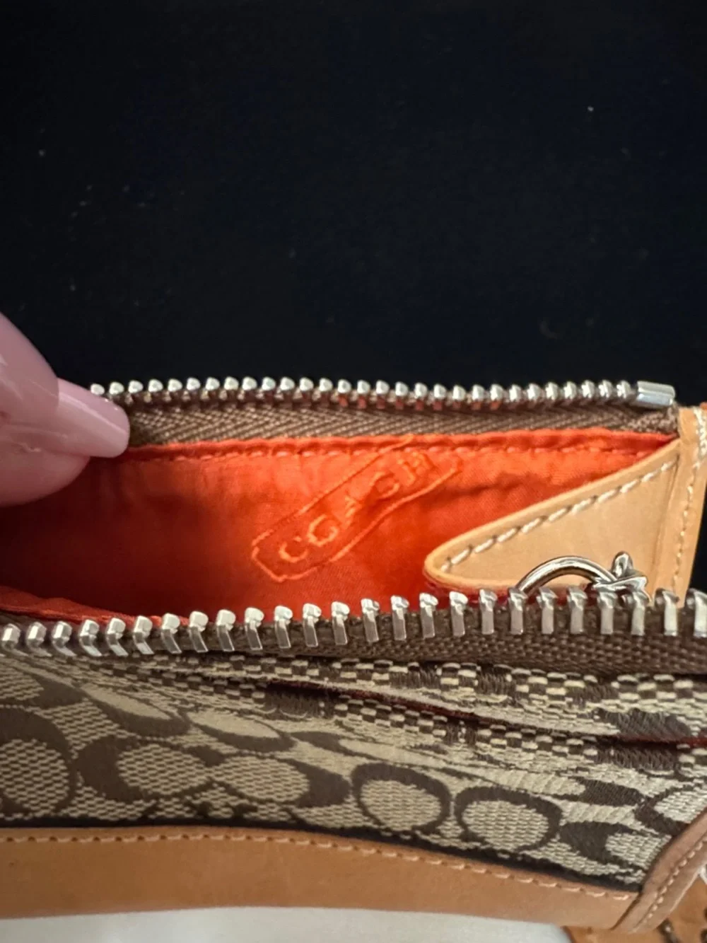 Coach Brown Signature Canvas Card Case with Tan Leather Trim and Key Ring NWT - Picture 6 of 10